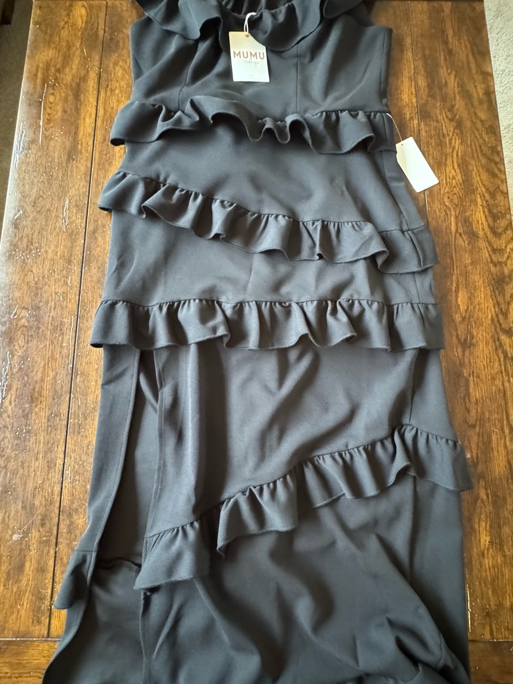 Show Me Your MuMu Black Asymmetrical Ruffle Midi Dress